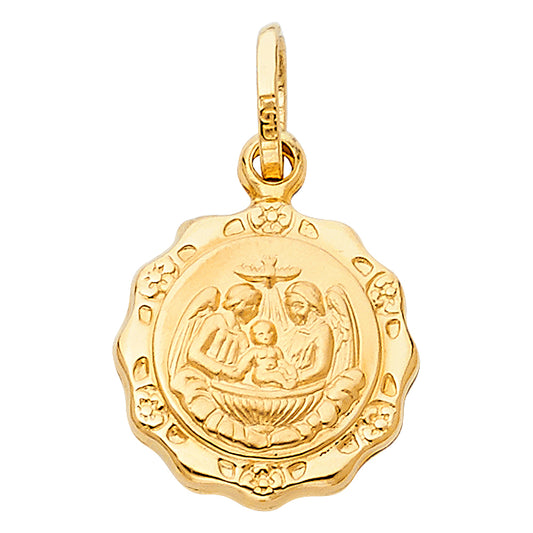 14K Yellow Gold Baptism Scene Medallion Pendant