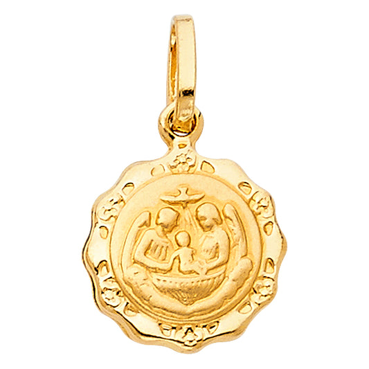 14K Yellow Gold Baptism Scene Medallion Pendant