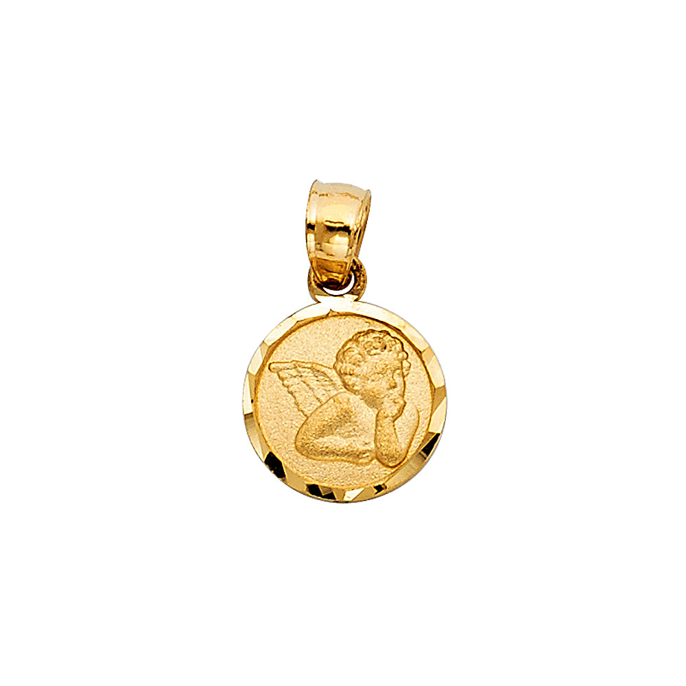 14K Yellow Gold Guardian Angel Medallion Pendant