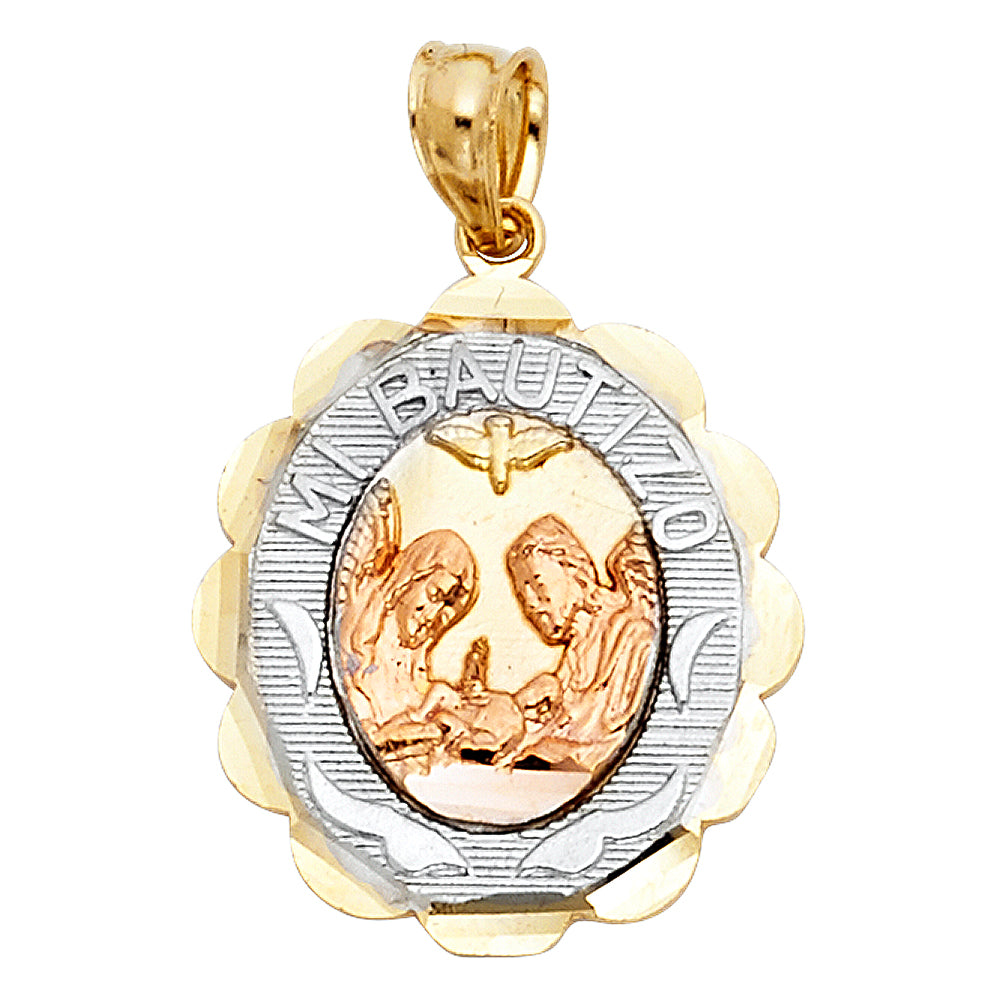 14K Tri-Color Gold Baptism Oval Medallion