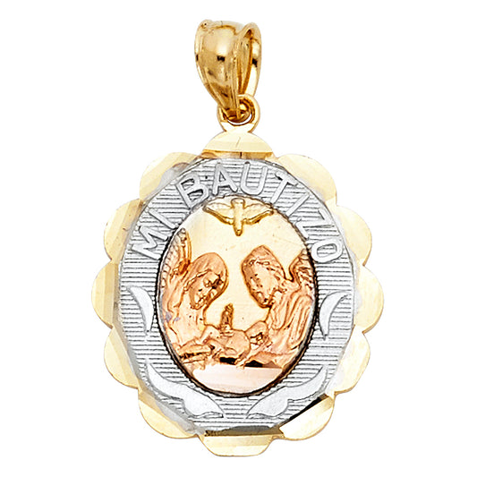 14K Tri-Color Gold Baptism Oval Medallion