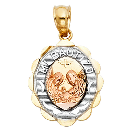 14K Tri-Color Gold Baptism Oval Medallion