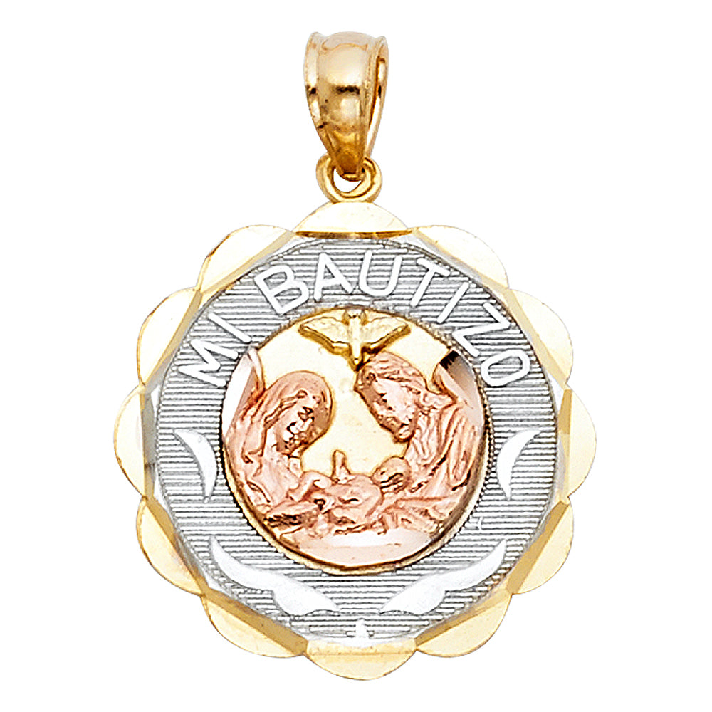 14K Tri-Color Gold Baptism Round Medallion