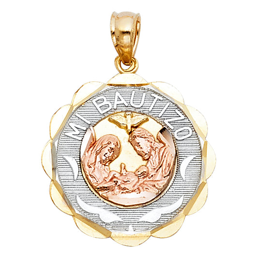 14K Tri-Color Gold Baptism Round Medallion