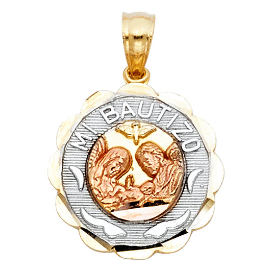 14K Tri-Color Gold Baptism Round Medallion