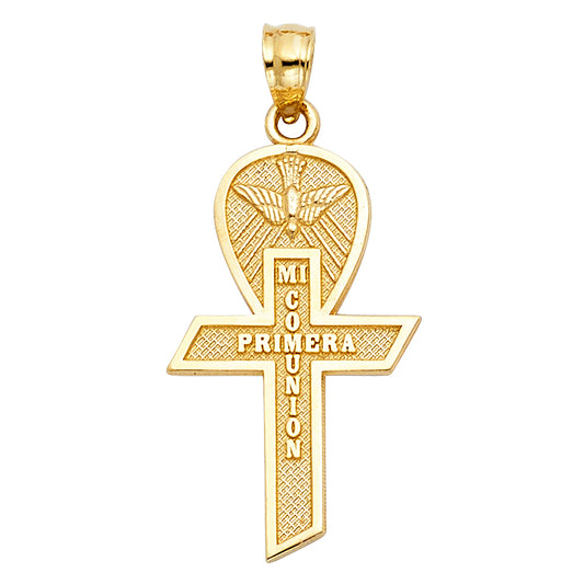 14K Yellow Gold Diamond-Cut Mi Primera Comunión Cross Pendant