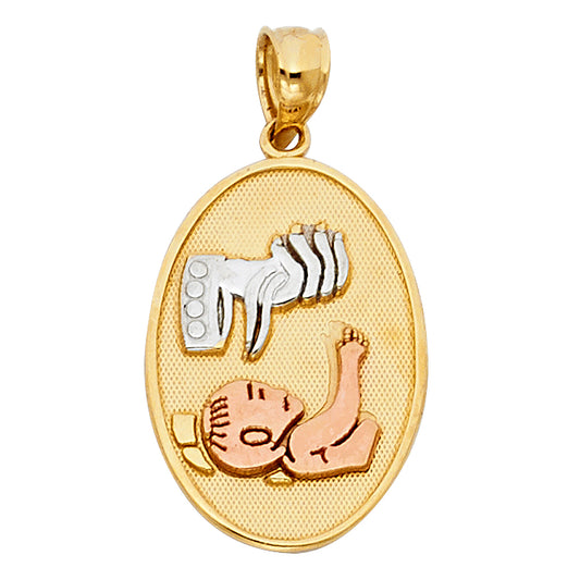 14K Tri-Color Gold Baptism Medallion Pendant
