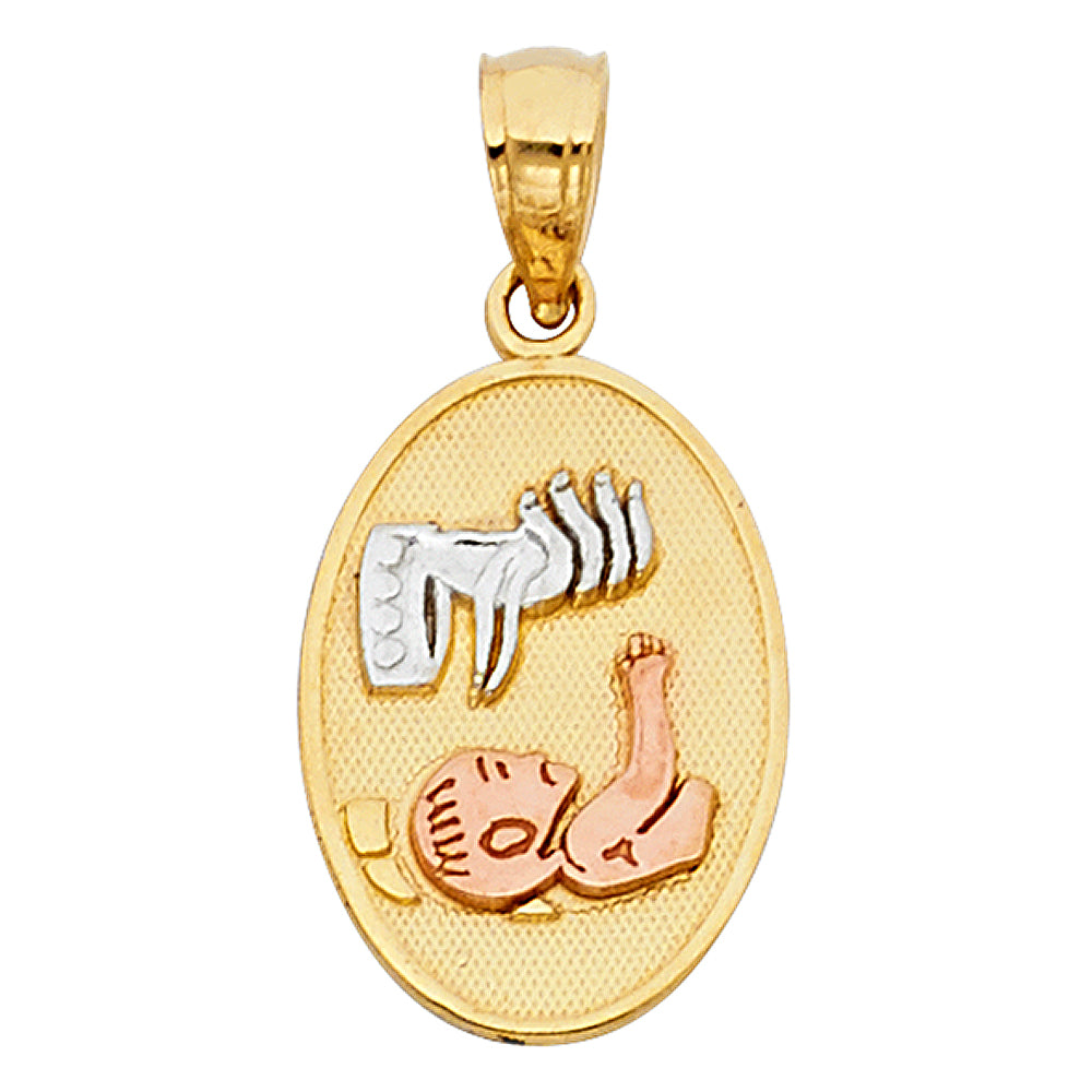 14K Tri-Color Gold Baptism Medallion Pendant