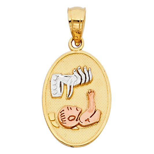 14K Tri-Color Gold Baptism Medallion Pendant
