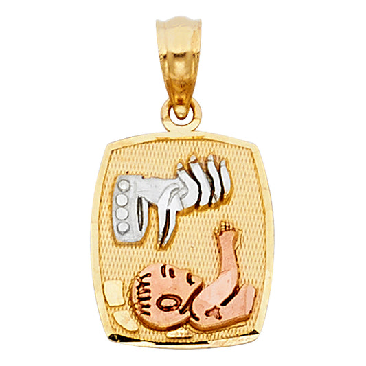 14K Tri-Color Gold Baptism Medallion Pendant