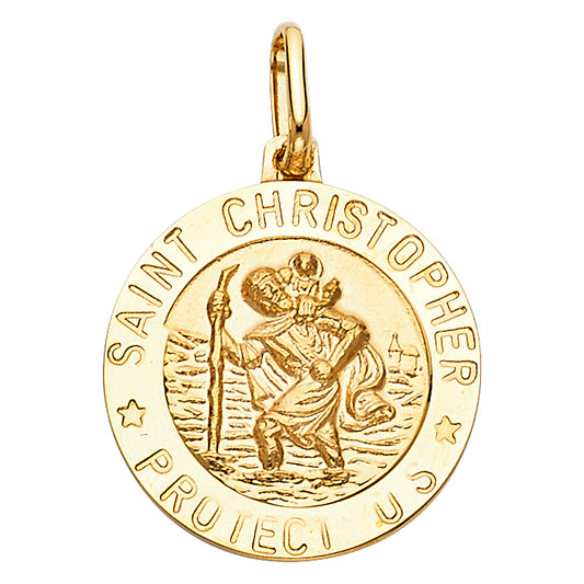 14K Yellow Gold Saint Christopher Protection Medallion Pendant