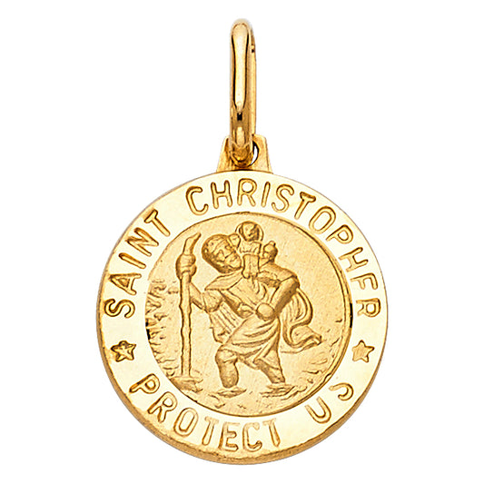 14K Yellow Gold Saint Christopher Protection Medallion Pendant