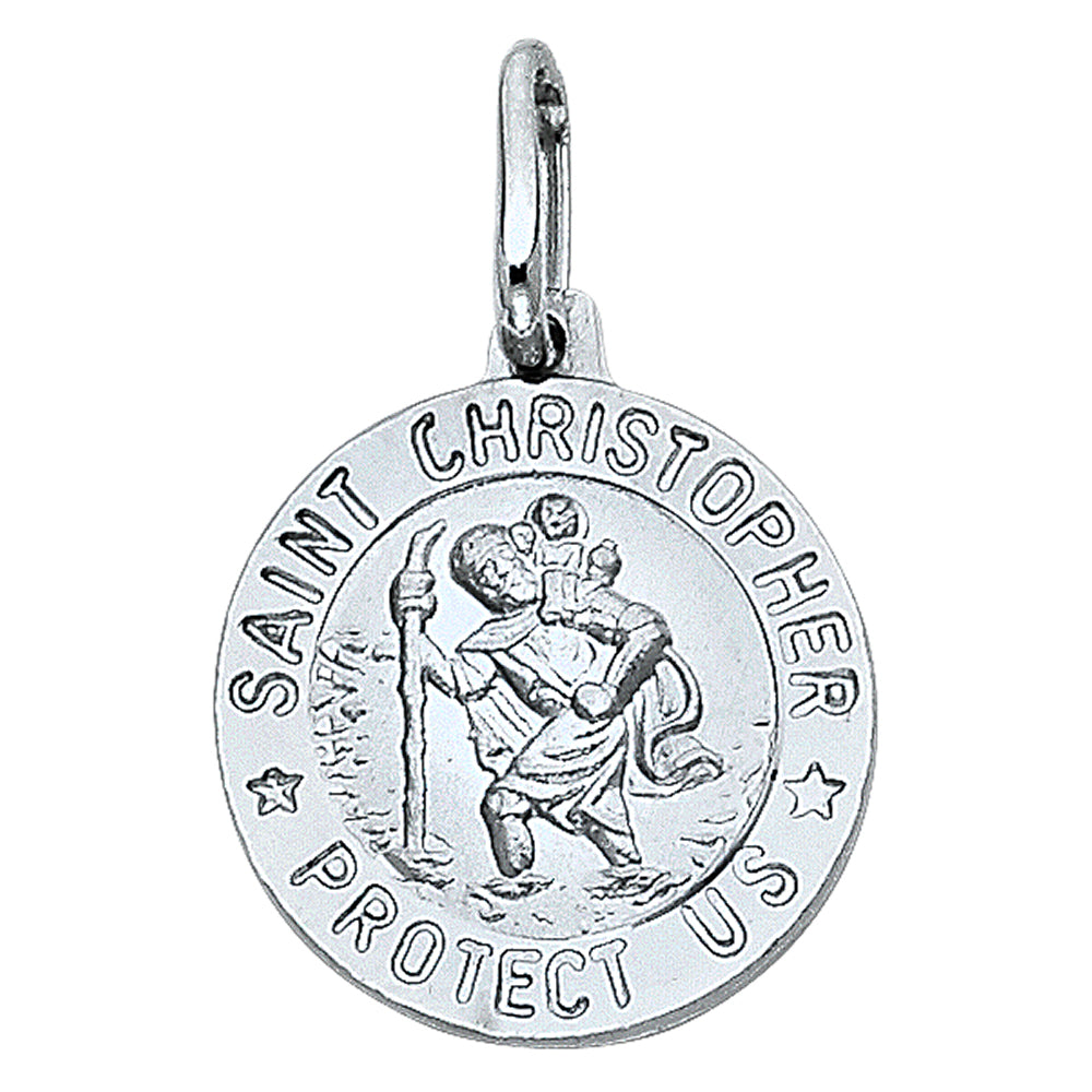 14K White Gold Saint Christopher Protection Medallion Pendant
