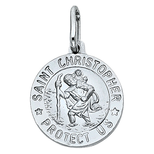 14K White Gold Saint Christopher Protection Medallion Pendant