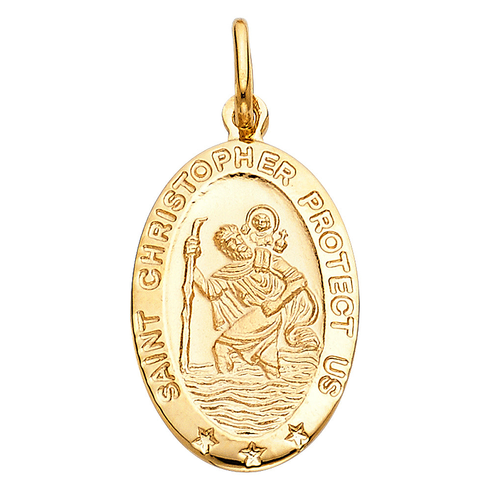 14K Yellow Gold Oval Saint Christopher Protection Medallion Pendant