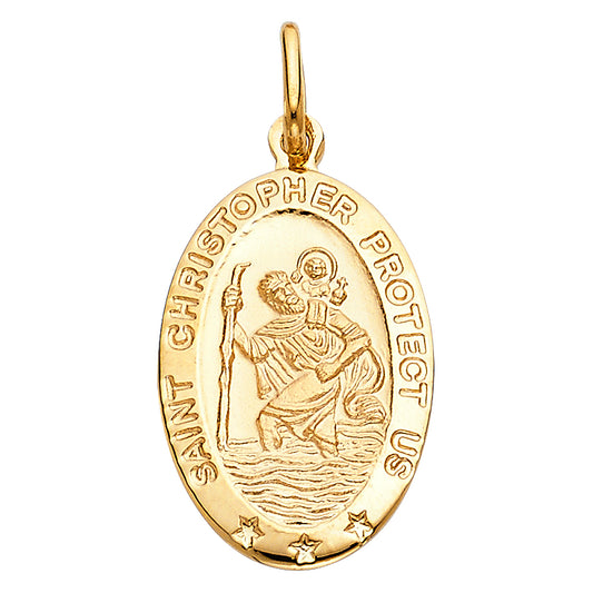 14K Yellow Gold Oval Saint Christopher Protection Medallion Pendant
