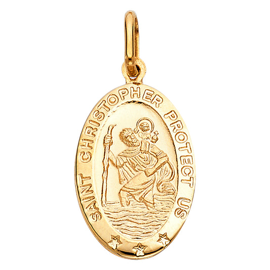 14K Yellow Gold Oval Saint Christopher Protection Medallion Pendant