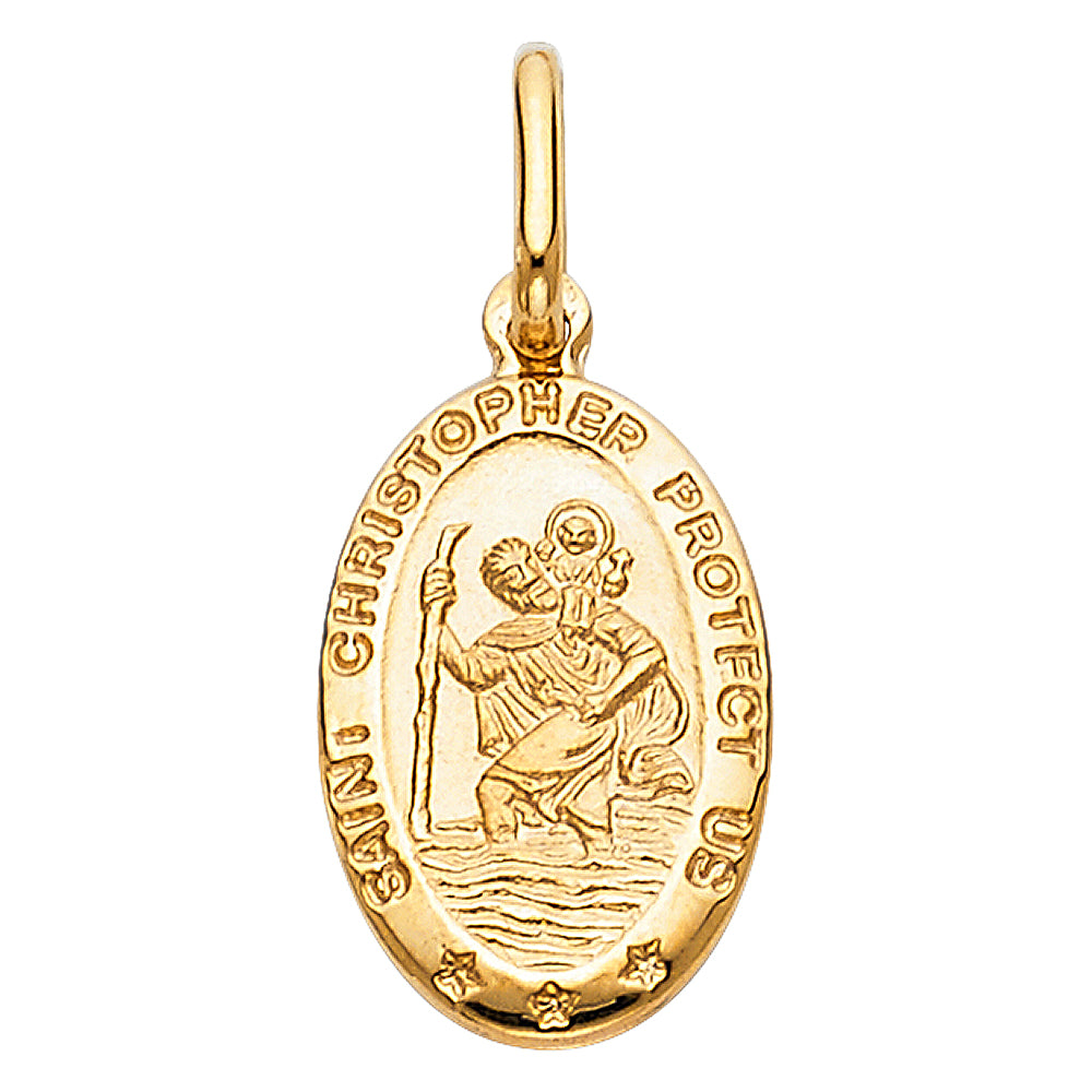 14K Yellow Gold Oval Saint Christopher Protection Medallion Pendant