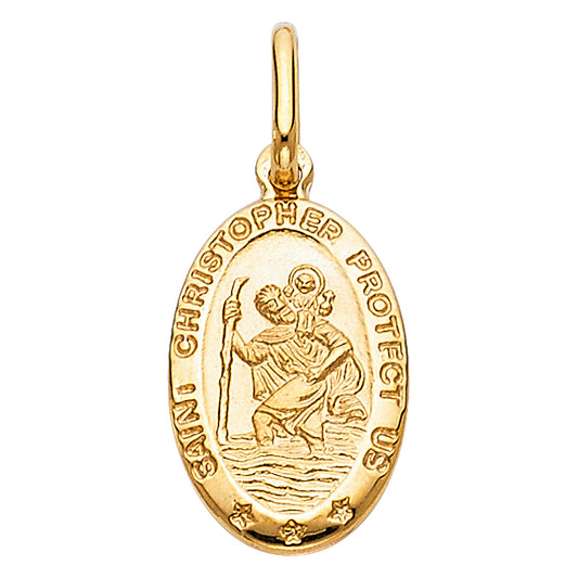 14K Yellow Gold Oval Saint Christopher Protection Medallion Pendant