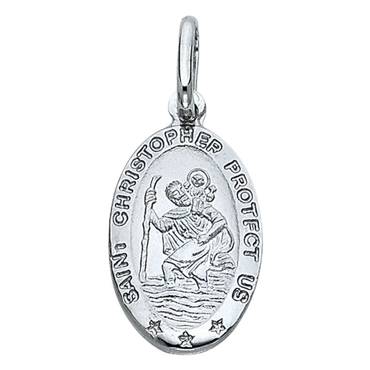 14K White Gold Oval Saint Christopher Protection Medallion Pendant
