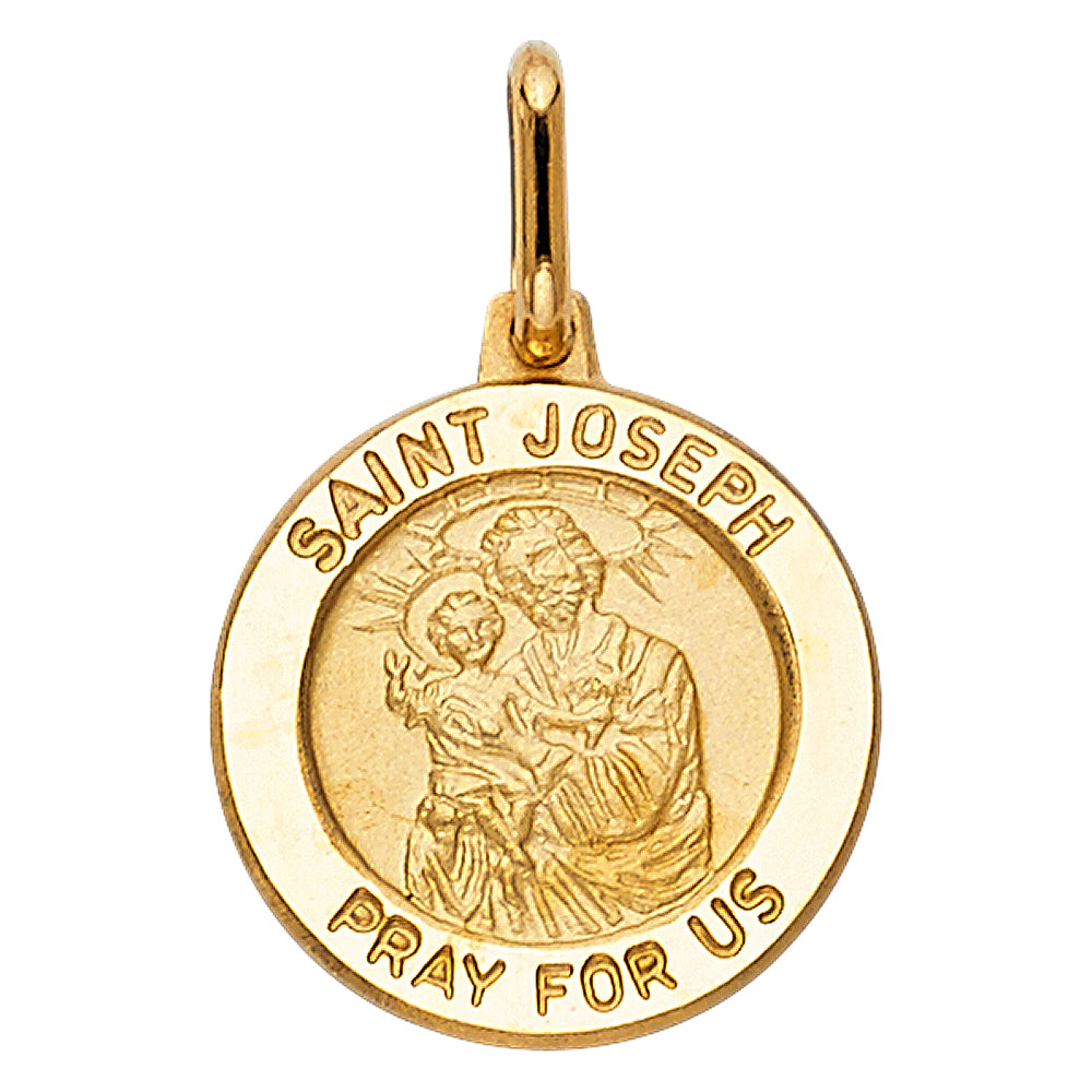 14K Yellow Gold Saint Joseph Pray For Us Medallion Pendant