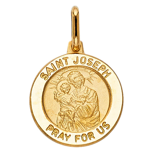 14K Yellow Gold Saint Joseph Pray For Us Medallion Pendant