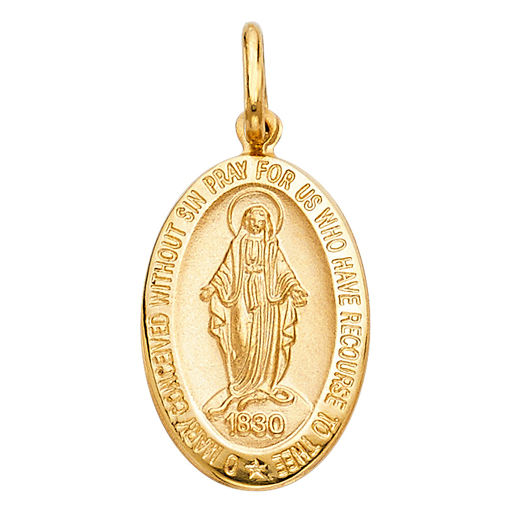 14K Yellow Gold Oval Miraculous Medal Pendant