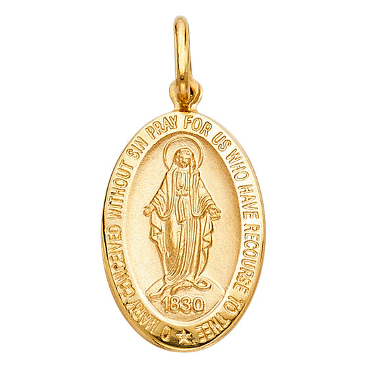 14K Yellow Gold Oval Miraculous Medal Pendant