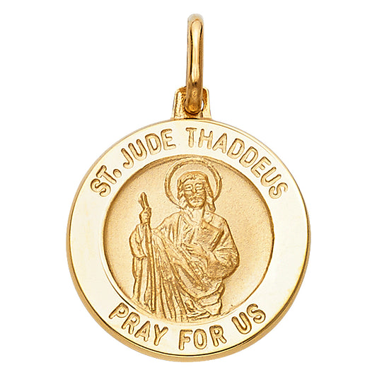 14K Yellow Gold Saint Jude Thaddeus Pray For Us Medallion Pendant