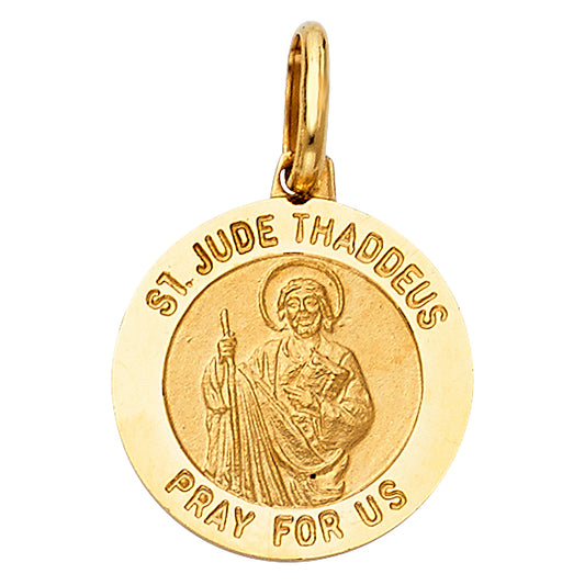 14K Yellow Gold Saint Jude Thaddeus Pray For Us Medallion Pendant