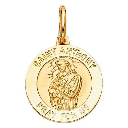 14K Yellow Gold Saint Anthony Pray For Us Medallion Pendant