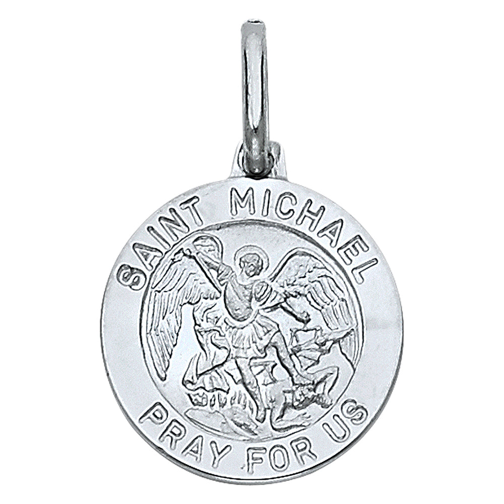 14K White Gold Saint Michael Pray For Us Medallion Pendant