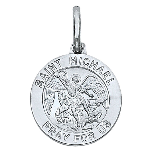 14K White Gold Saint Michael Pray For Us Medallion Pendant