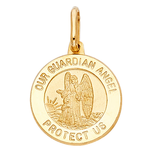 14K Yellow Gold Guardian Angel Protect Us Medallion Pendant