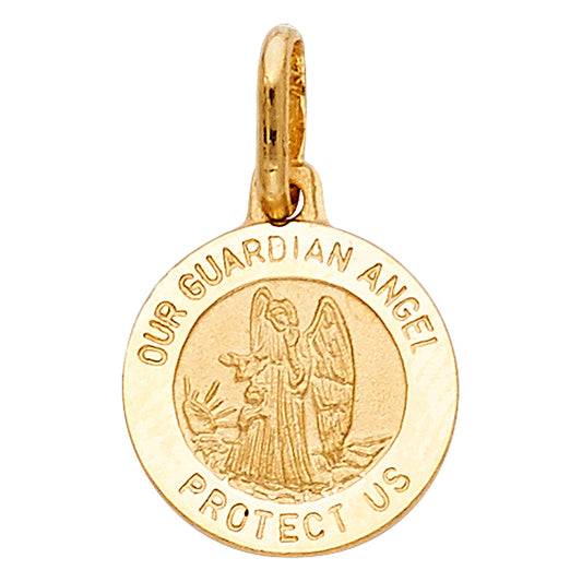 14K Yellow Gold Guardian Angel Protect Us Medallion Pendant