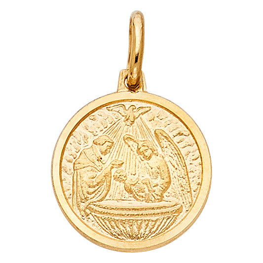 14K Yellow Gold Baptism Scene Medallion Pendant