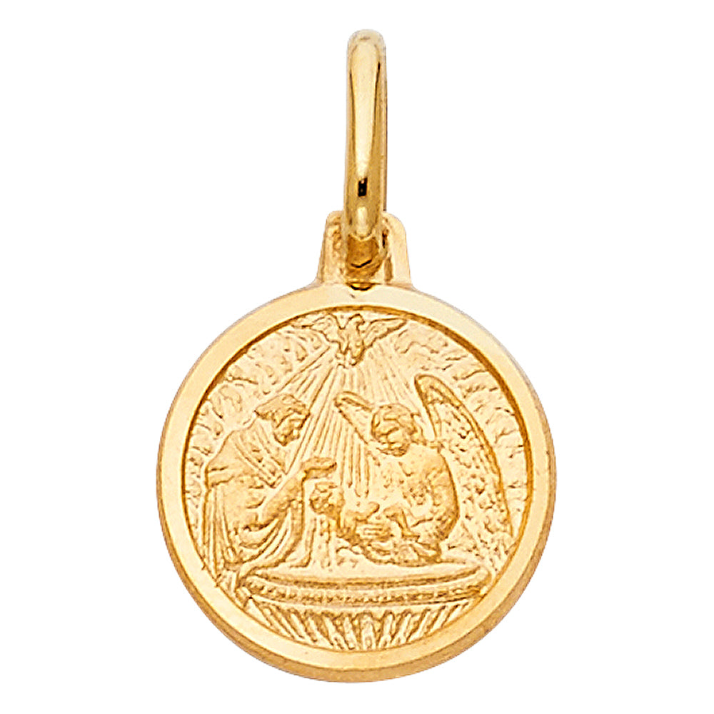 14K Yellow Gold Baptism Scene Medallion Pendant