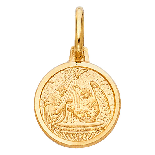 14K Yellow Gold Baptism Scene Medallion Pendant