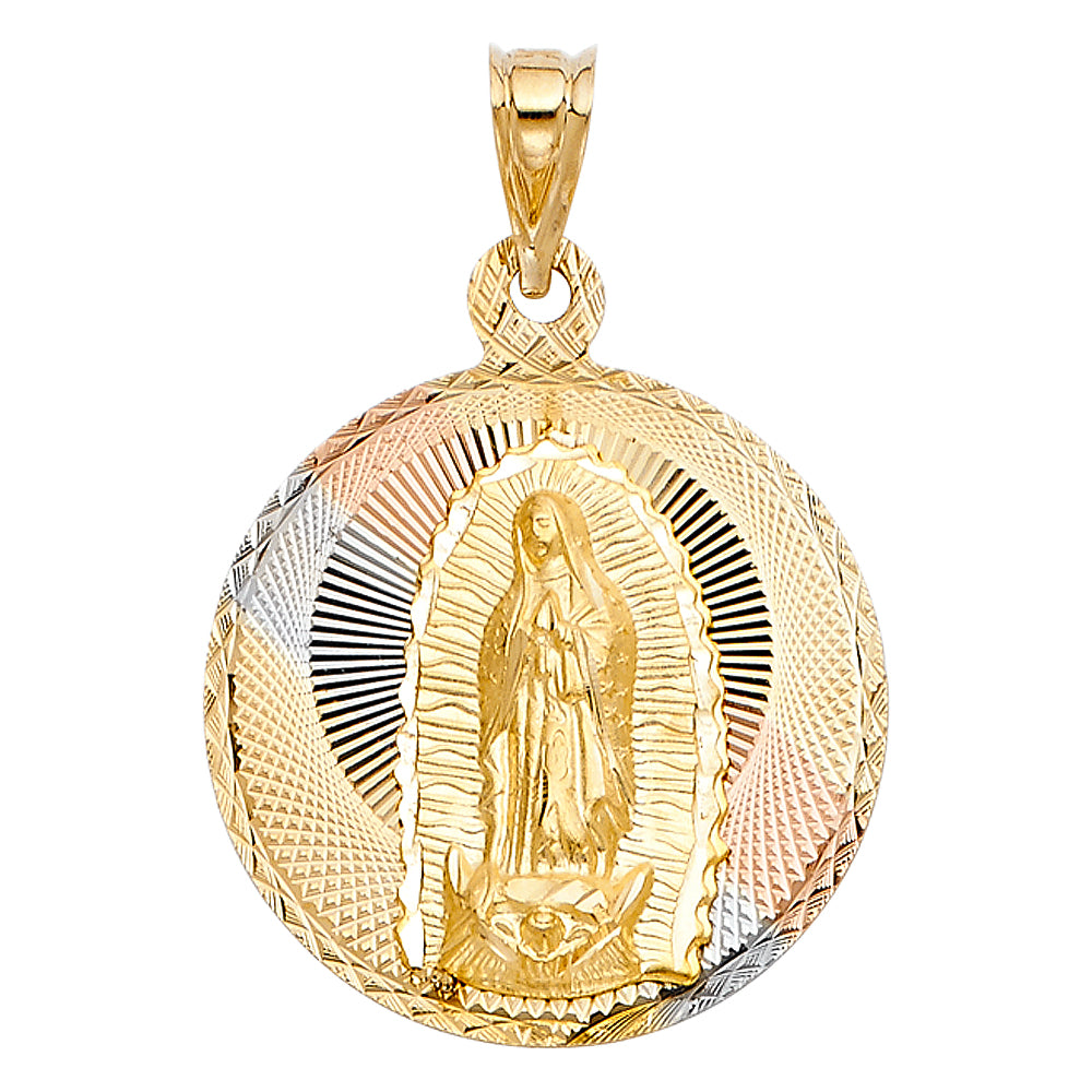 14K Tri-Color Gold Guadalupe Medallion Pendant