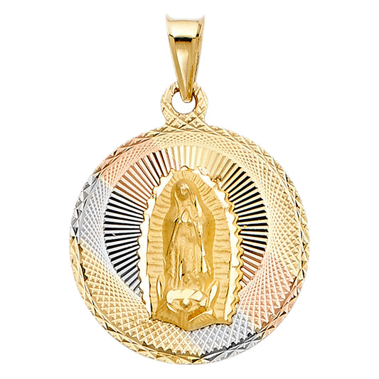 14K Tri-Color Gold Guadalupe Medallion Pendant