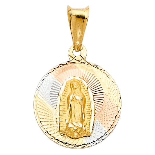 14K Tri-Color Gold Guadalupe Medallion Pendant