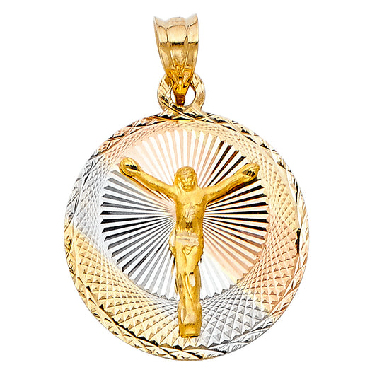 14K Tri-Color Gold Crucifix Medallion Pendant