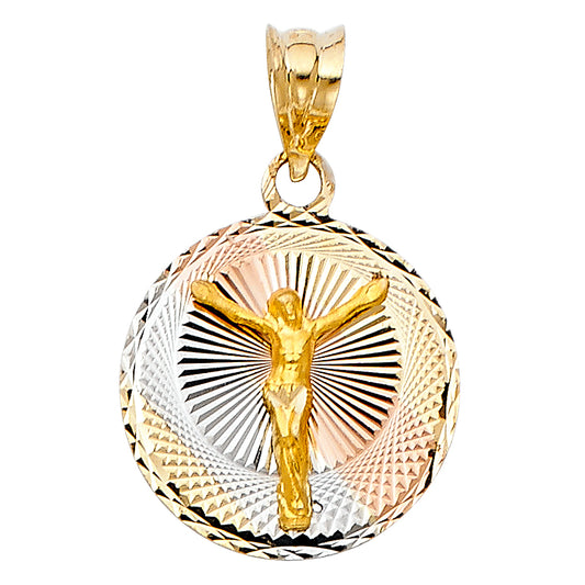 14K Tri-Color Gold Crucifix Medallion Pendant
