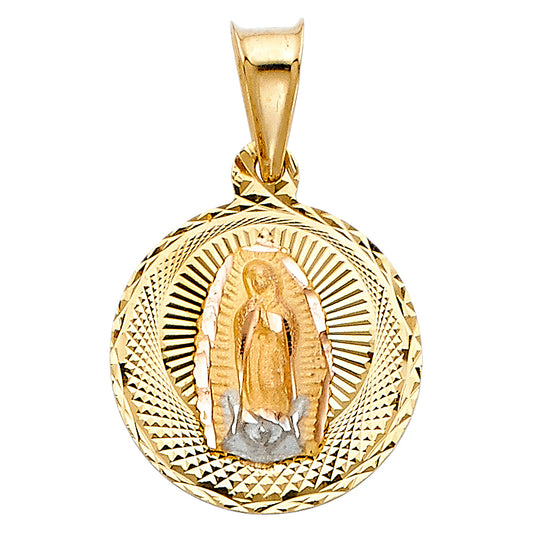 14K Two-Tone Gold Guadalupe Round Medallion Pendant