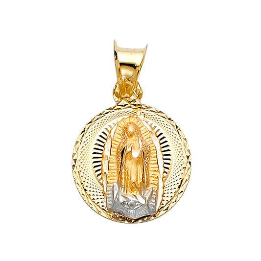 14K Two-Tone Gold Guadalupe Round Medallion Pendant