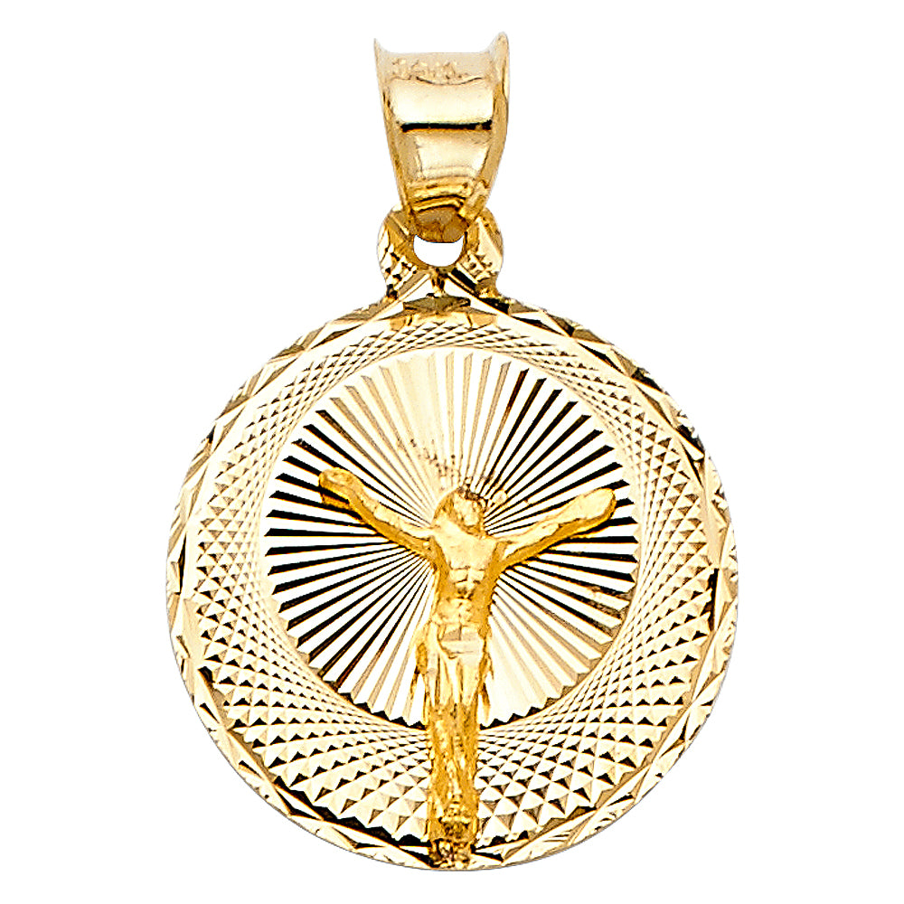 14K Tri-Color Gold Crucifix Medallion Pendant