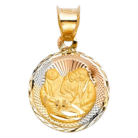 14K Tri-Color Gold Baptism Round Medallion Pendant