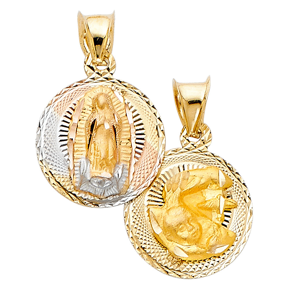 14K Tri-Color Gold Double Sided Guadalupe & Baptism Medallion