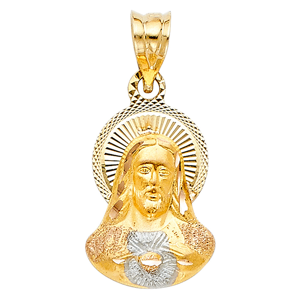 14K Tri-Color Gold Sacred Heart Jesus Pendant aprox 3/4" tall