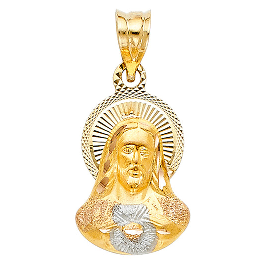 14K Tri-Color Gold Sacred Heart Jesus Pendant aprox 3/4" tall